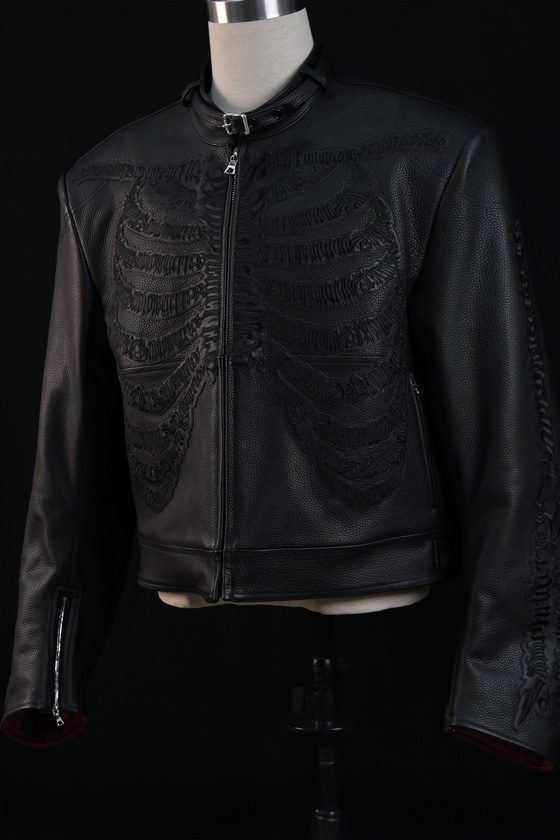 Black Bone Biker Leather Jacket 1