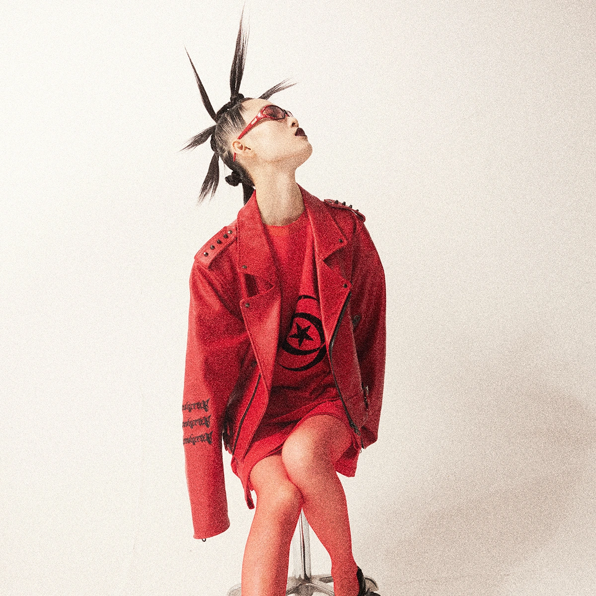 Red Eyecross Leather Biker Jacket