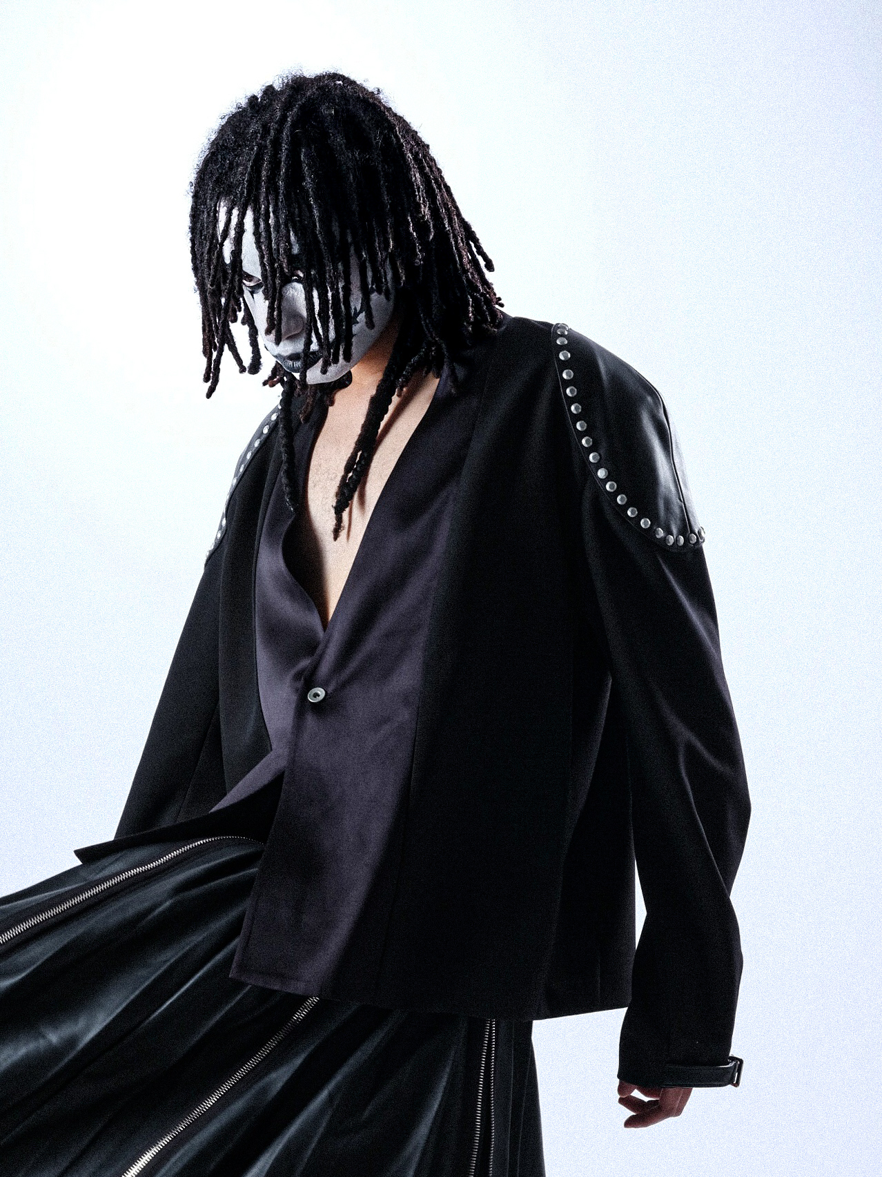 Sheepskin patchwork silk blazer with Hexagram-shaped rivet