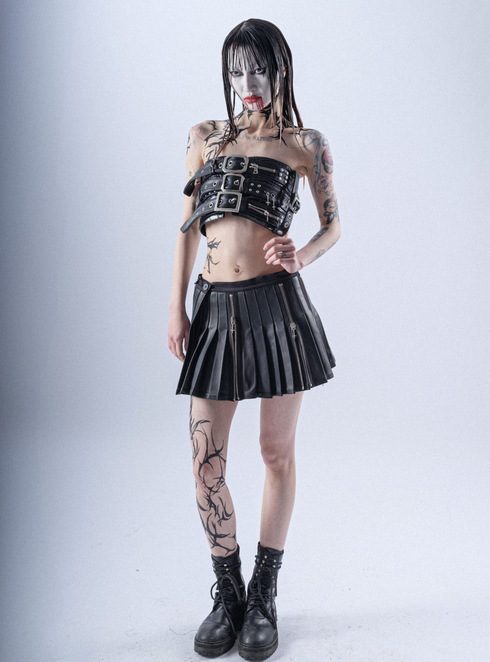 925 Sliver Saint Peter's cross Leather Skirt